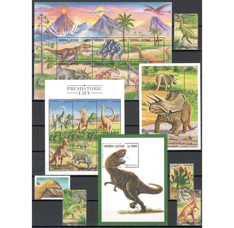 SIERRA LEONE 1998 - DINOZAURI, ANIMALE PREISTORICE - SERIE DE 4 TIMBRE+2KLB+2 BLOCURI NESTAMPILATE - MNH / preistorice169